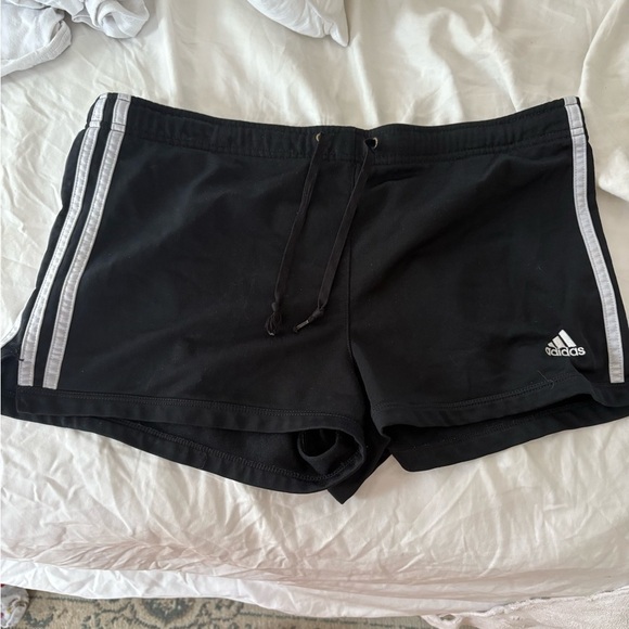 Adidas Women's Black Athletic Shorts with White Stripes - Picture 1 of 4
